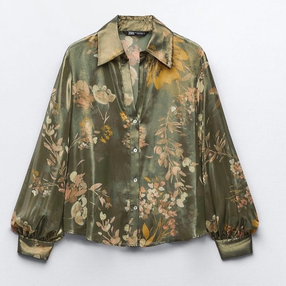 Zara Tops - Zara NWT Floral Print Women's Top - Green and Gold